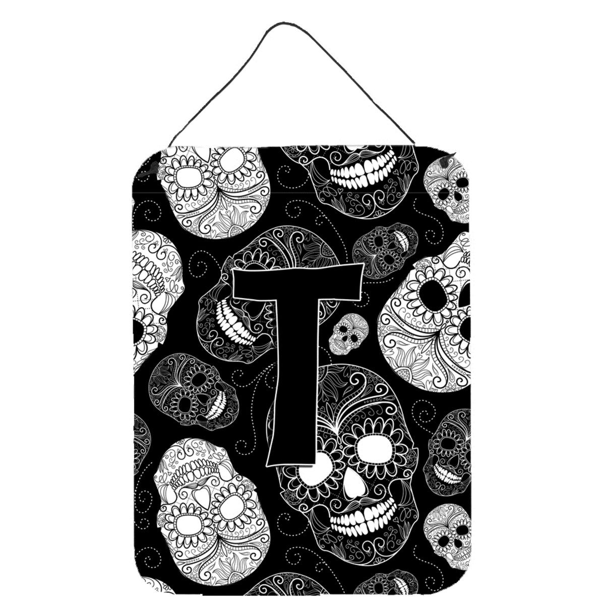 CarolineS Treasures Cj2008Tds1216 Letter T Day Of The Dead Skulls Black Wall Or Door Hanging Prints, 16 X 12 Inch  Inch , Multicolor