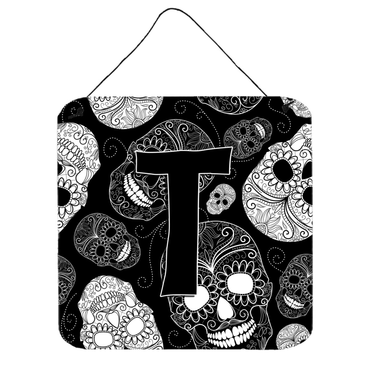 CarolineS Treasures Letter T Day Of The Dead Skulls Black Wall Or Door Hanging Prints, 6 X 6 Inch  Inch