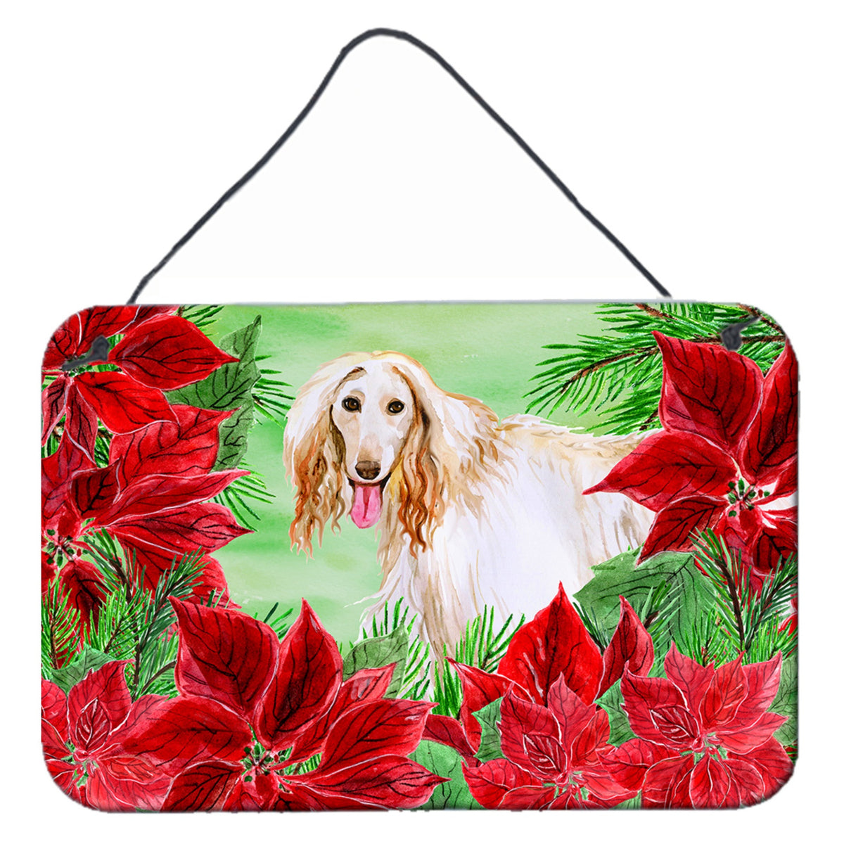 CarolineS Treasures Afghan Hound Poinsettias Metal Print, 8 Inch  Inch  X 12 Inch  Inch , Christmas Poinsettas