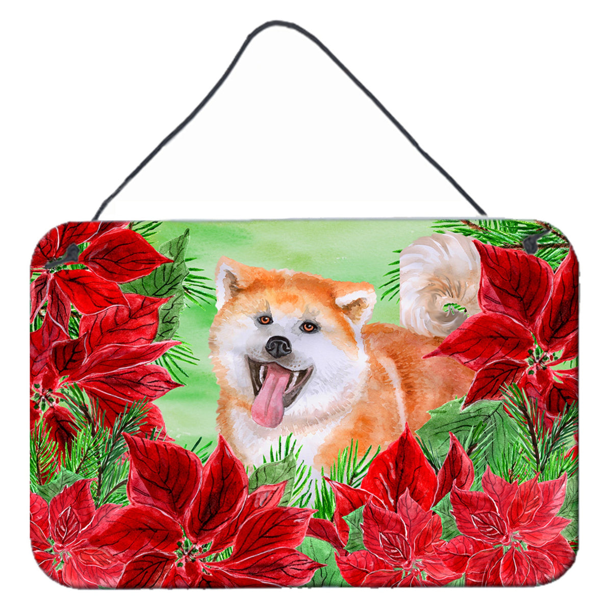 CarolineS Treasures Akita Poinsettias Metal Print, 8 Inch  Inch  X 12 Inch  Inch , Christmas Poinsettas