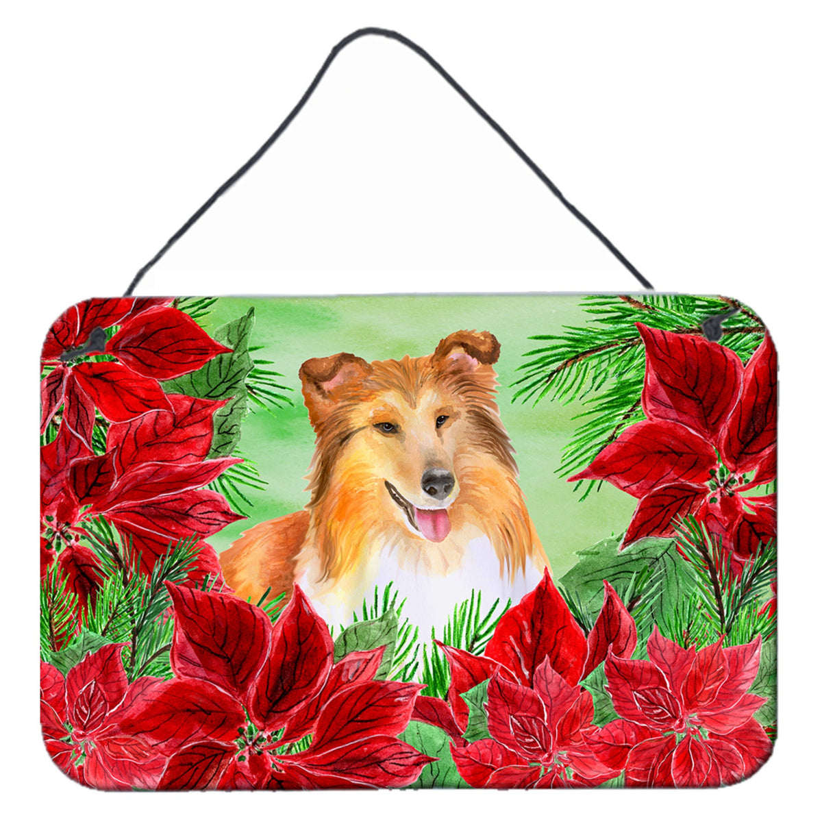 CarolineS Treasures Sheltie Poinsettias Metal Print, 8 Inch  Inch  X 12 Inch  Inch , Multicolor
