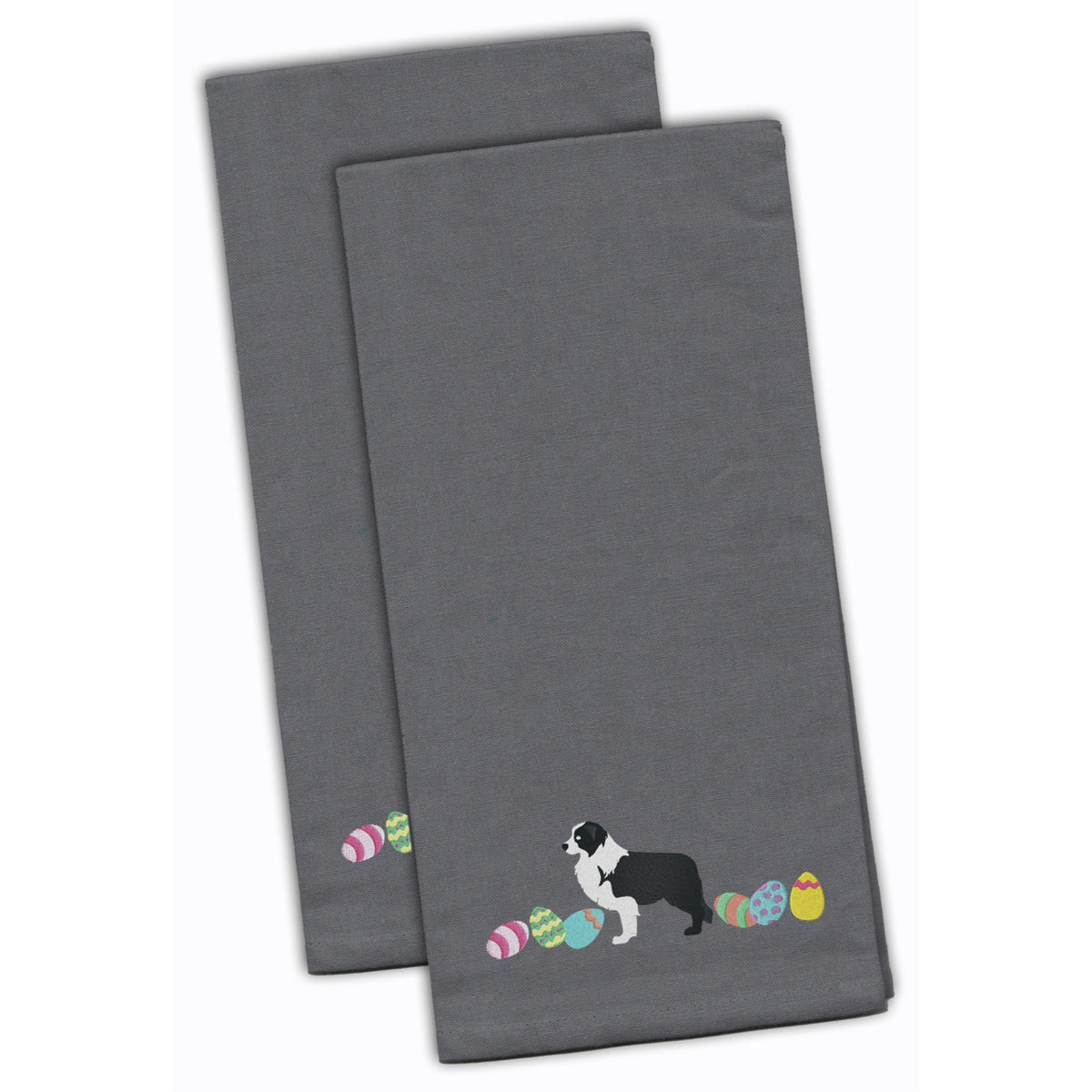CarolineS Treasures Ck1610Gytwe Black Border Collie Easter Gray Embroidered Kitchen Towel Set Of 2