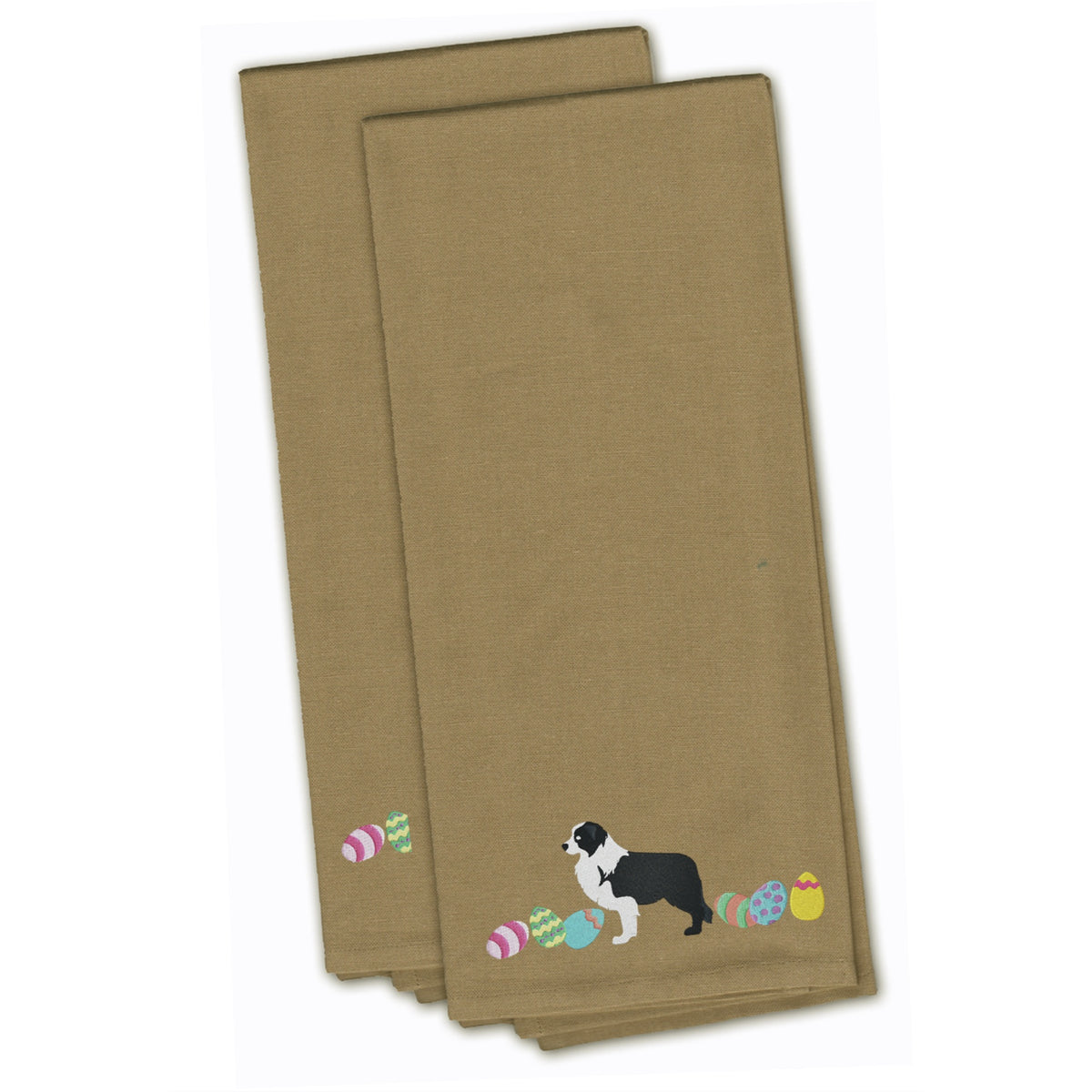 CarolineS Treasures Ck1610Tntwe Black Border Collie Easter Tan Embroidered Kitchen Towel Set Of 2