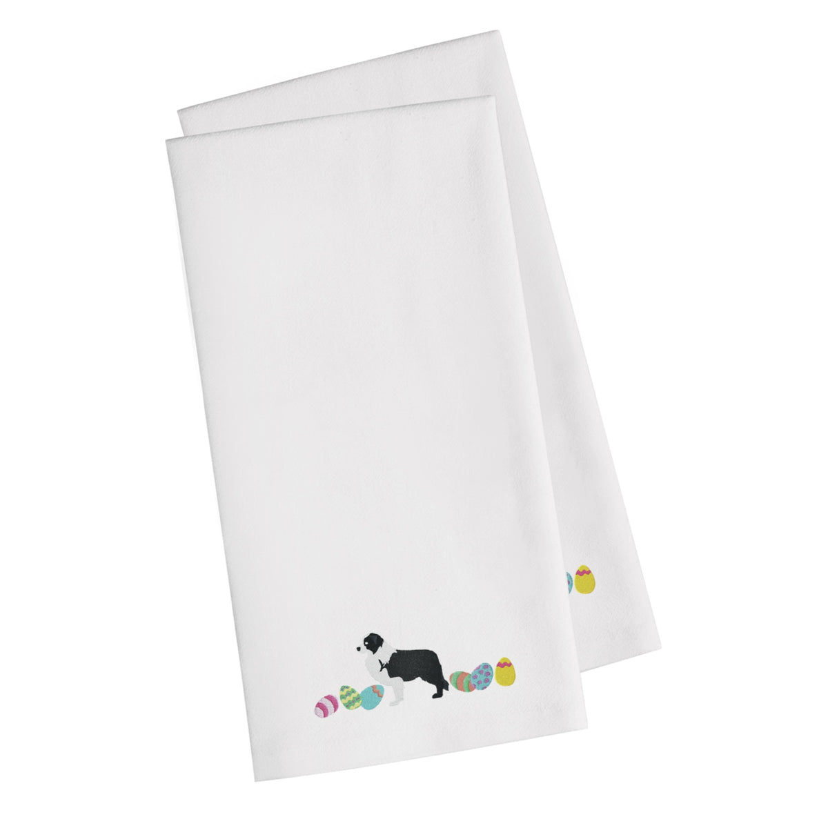 CarolineS Treasures Ck1610Whtwe Black Border Collie Easter White Embroidered Kitchen Towel Set Of 2