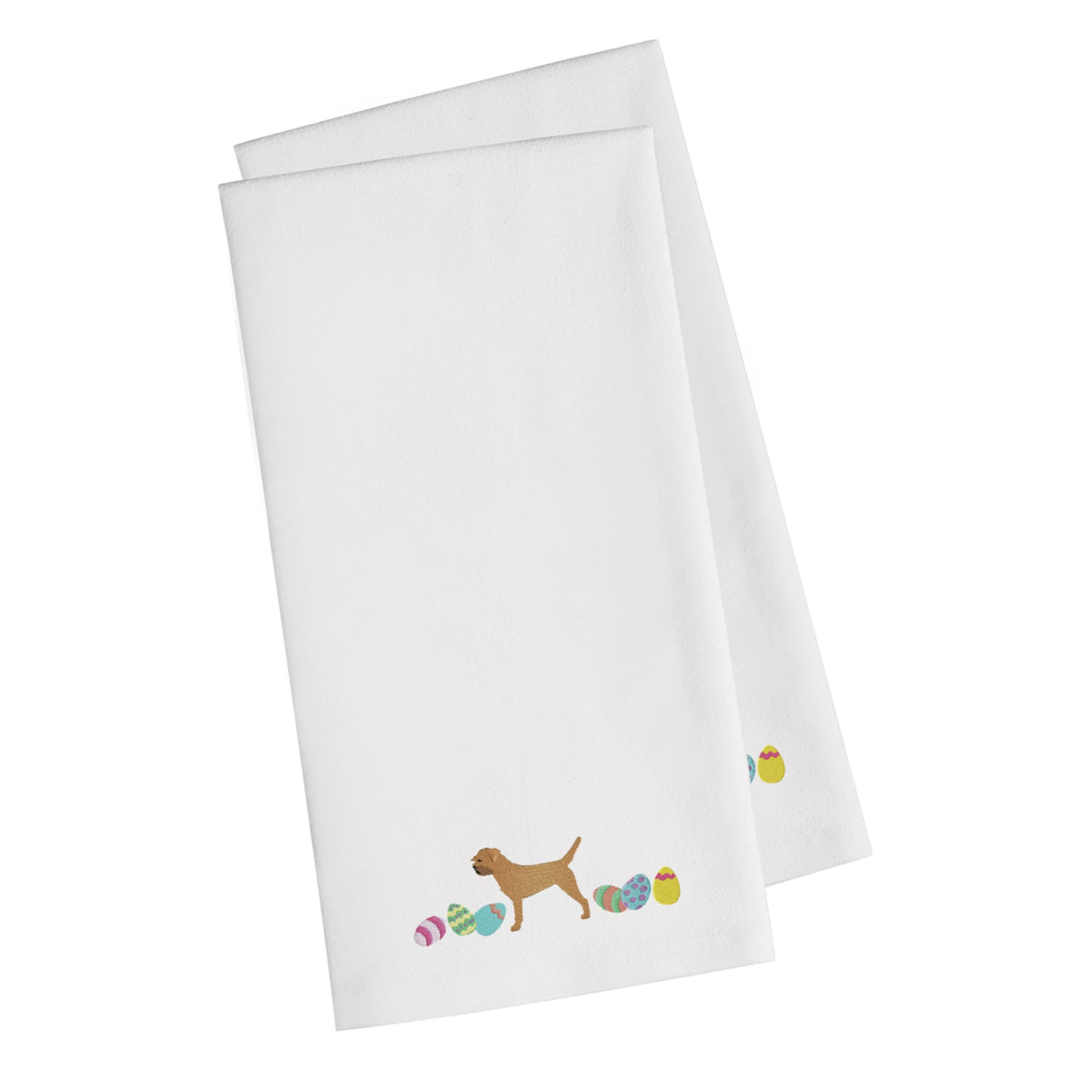 CarolineS Treasures Ck1613Whtwe Border Terrier Easter White Embroidered Kitchen Towel Set Of 2