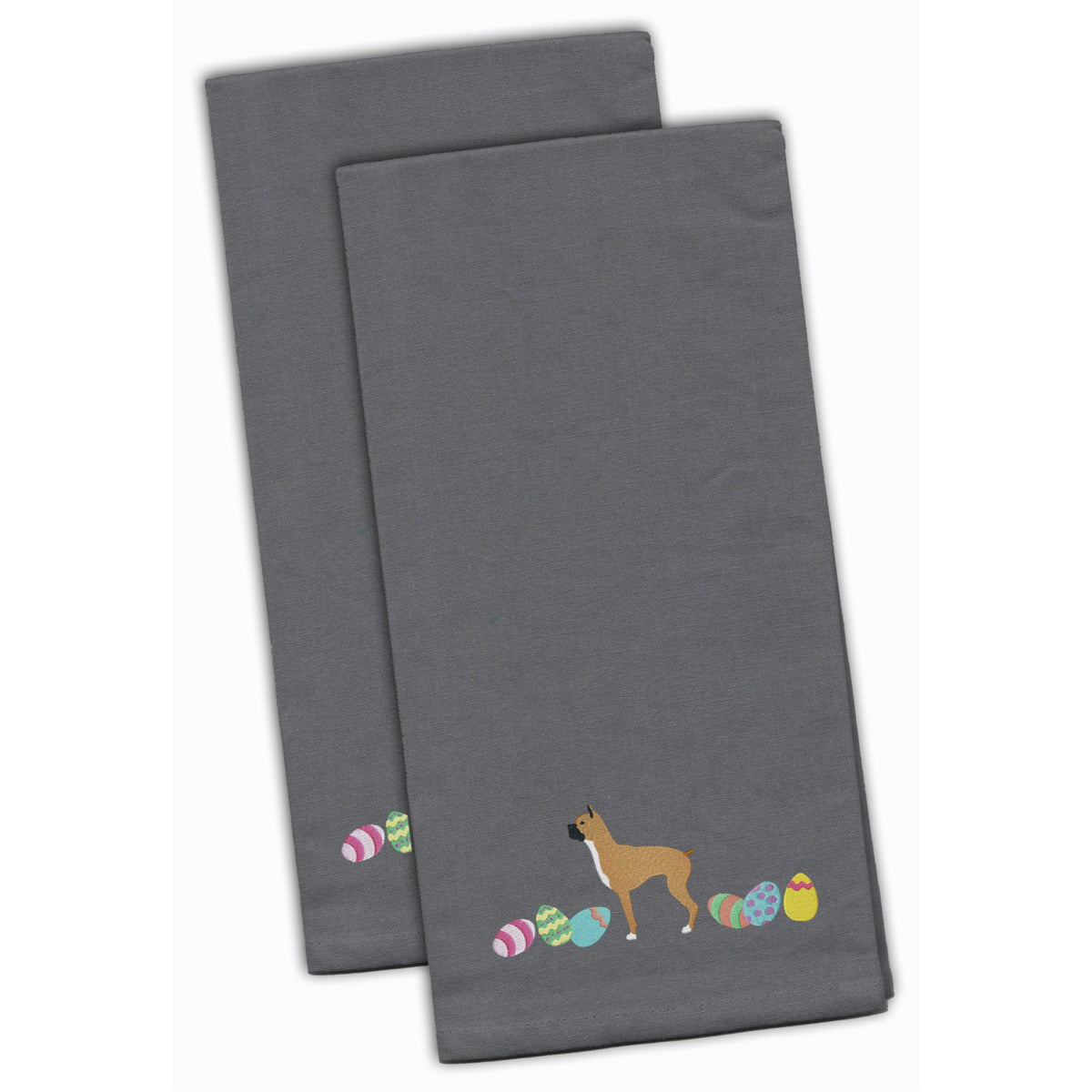 CarolineS Treasures Ck1615Gytwe Boxer Easter Gray Embroidered Kitchen Towel Set Of 2