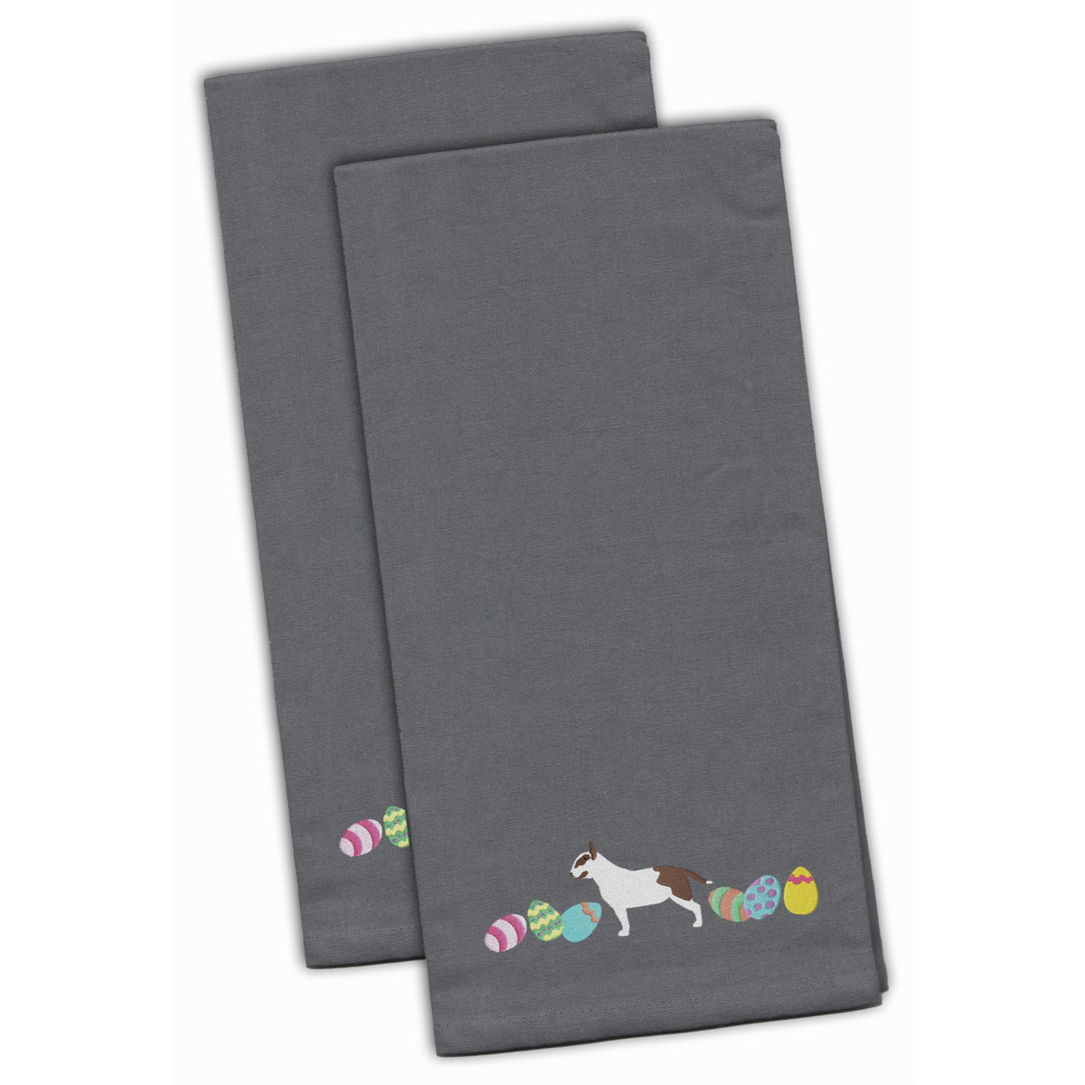 CarolineS Treasures Ck1618Gytwe Bull Terrier Easter Gray Embroidered Kitchen Towel Set Of 2