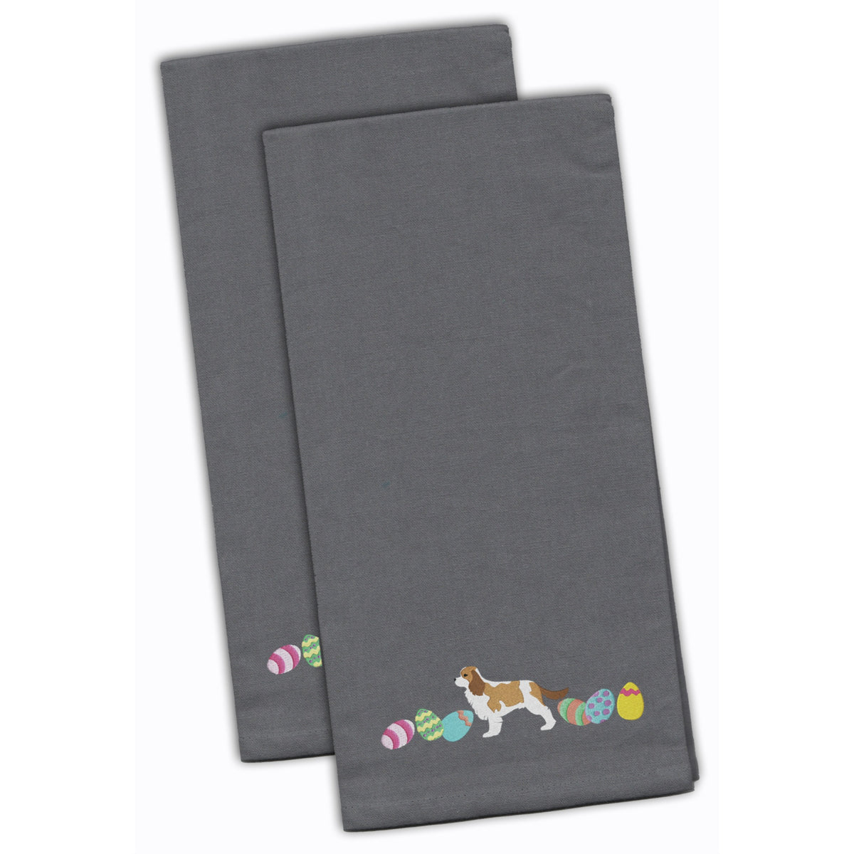 CarolineS Treasures Ck1622Gytwe Cavalier Spaniel Easter Gray Embroidered Kitchen Towel Set Of 2