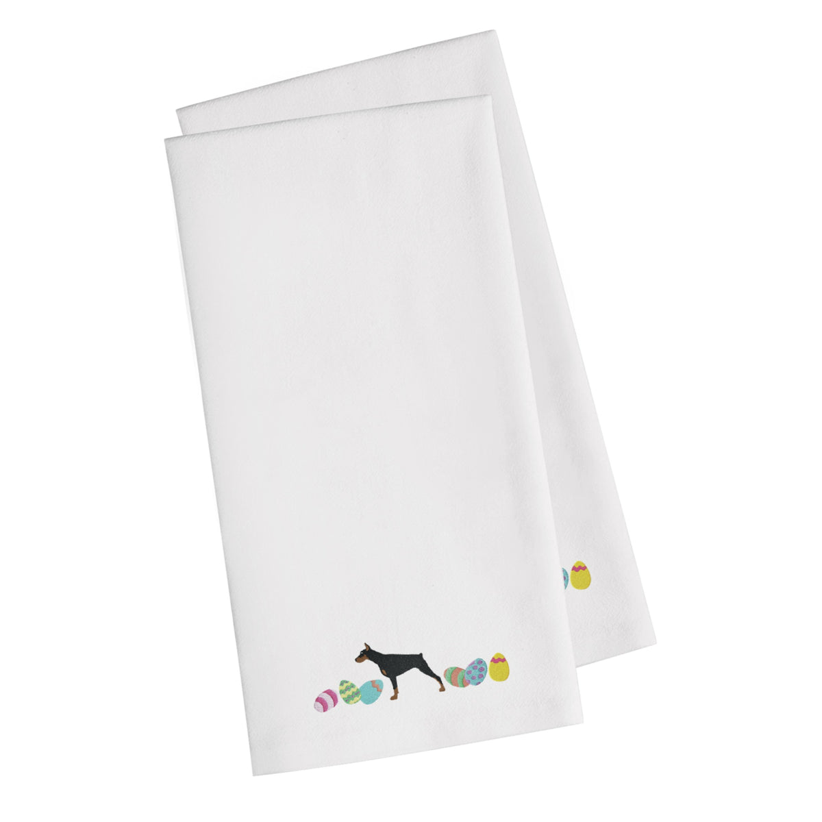 CarolineS Treasures Ck1633Whtwe Doberman Pinscher Easter White Embroidered Kitchen Towel Set Of 2