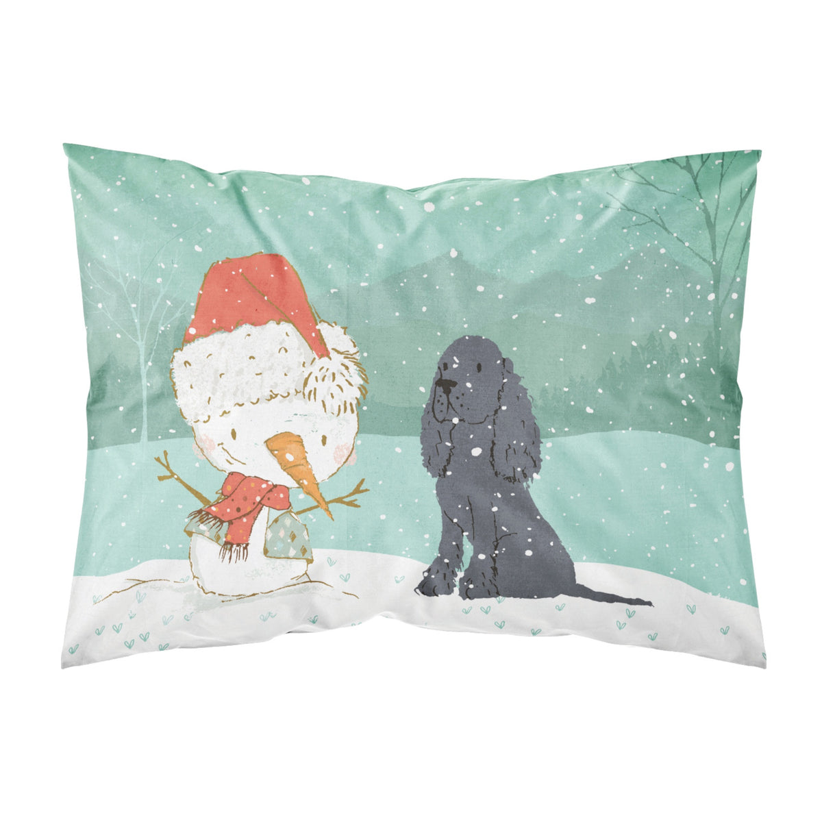 Caroline'S Treasures Snowman Black Spaniel Christmas Fabric Standard Pillowcase