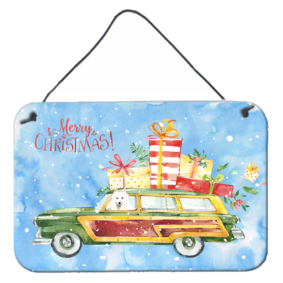 CarolineS Treasures Merry Christmas Japanese Spitz Door Hanging Prints Walldecor, Multicolor
