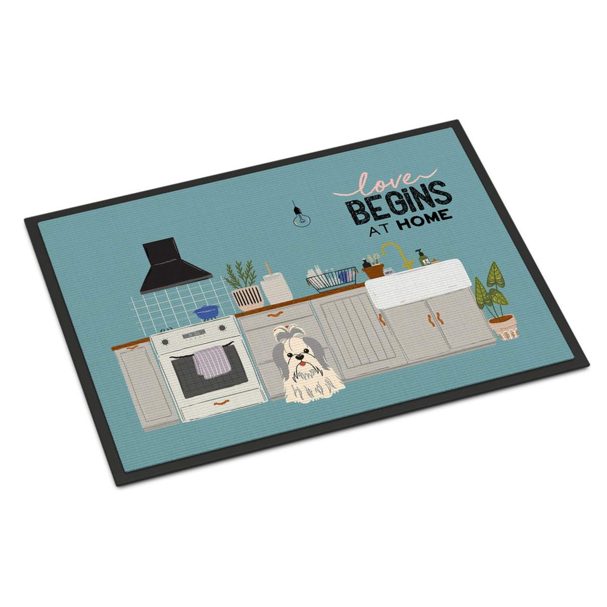 Silver White Shih Tzu Kitchen Scene Indoor Or Outdoor Mat 24X36 Ck7789Jmat
