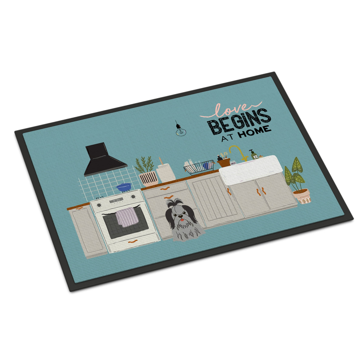 Black Silver Shih Tzu Kitchen Scene Indoor Or Outdoor Mat 24X36 Ck7793Jmat