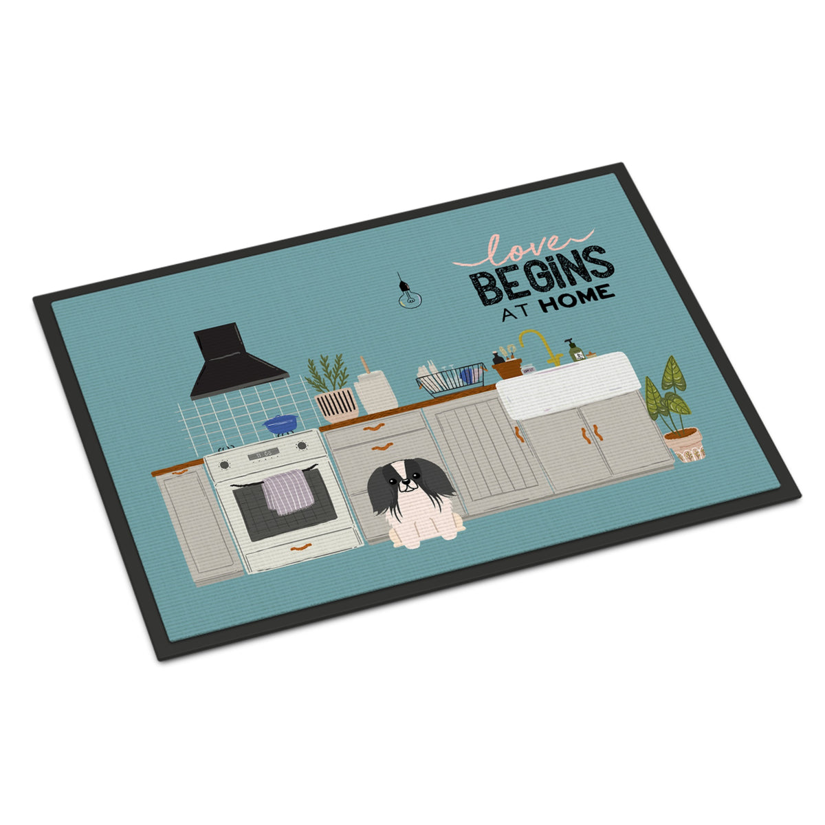 Black White Pekingese Kitchen Scene Indoor Or Outdoor Mat 24X36 Ck7809Jmat
