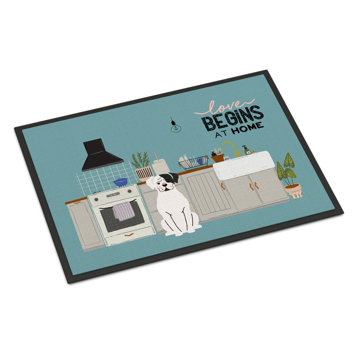 White Boxer Kitchen Scene Indoor Or Outdoor Mat 24X36 Ck7818Jmat