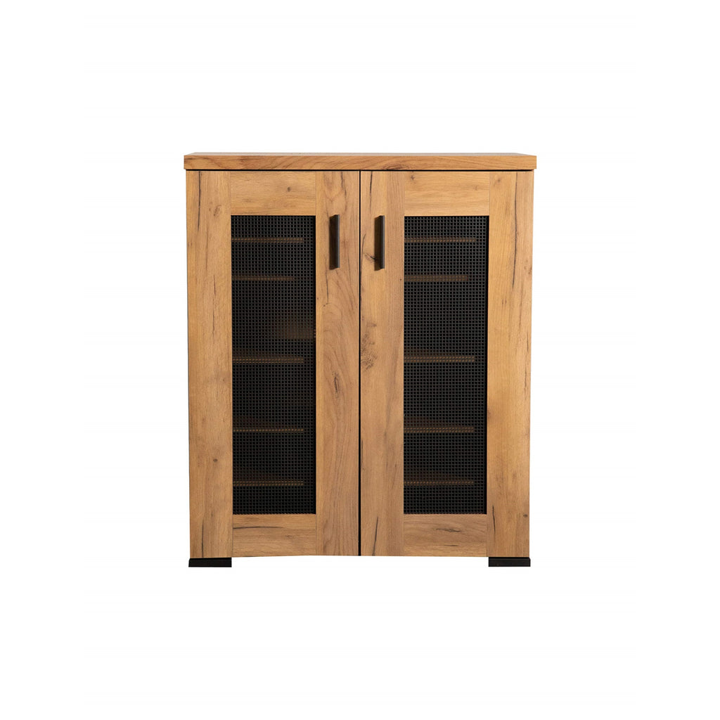 Coaster Furniture Metal Mesh Door Accent Cabinet Golden Oak and Gunmetal 951107