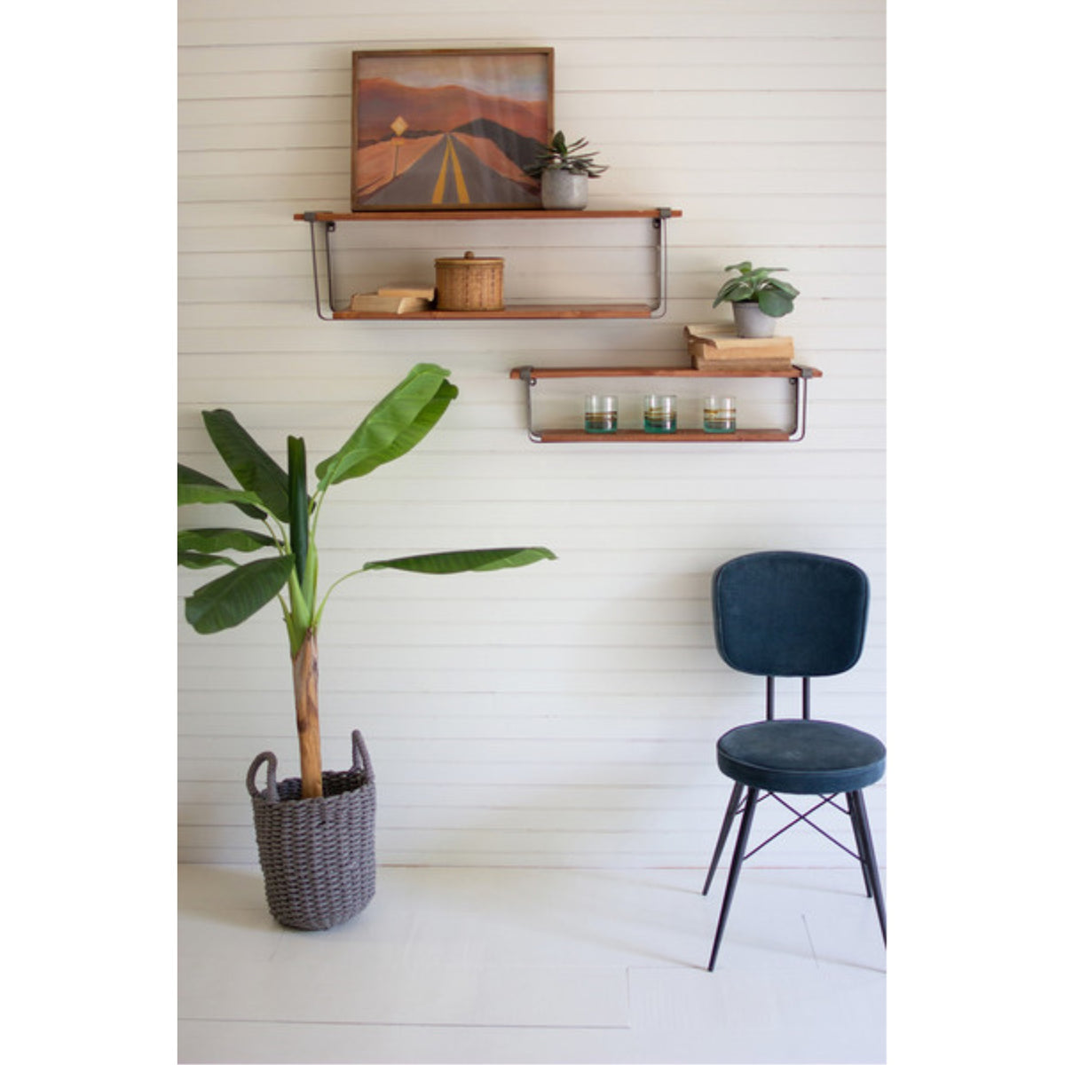 Set Of Two Recycled Wood And Metal Shelves