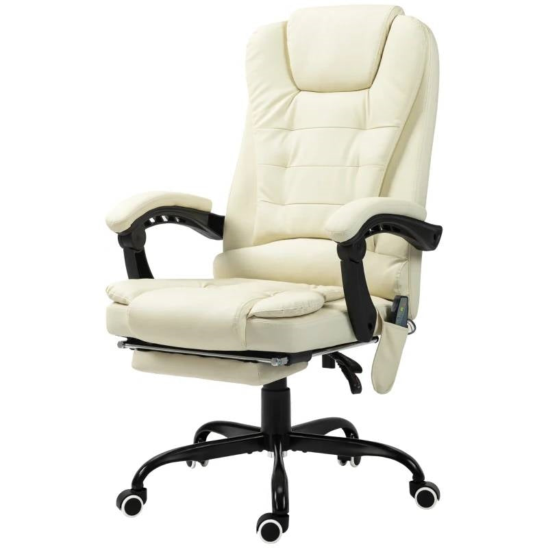 Cream 7 Mode Vibrating High Back Executive Massage Adjustable Office Chair