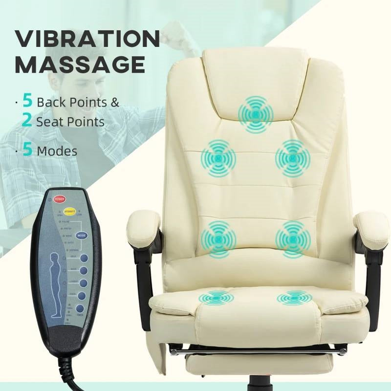 Cream 7 Mode Vibrating High Back Executive Massage Adjustable Office Chair
