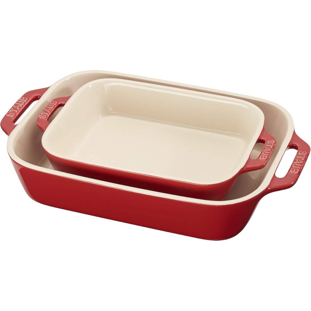 2 Piece Ceramic Stoneware Baking Dish Set in Cherry Red / Ivory
