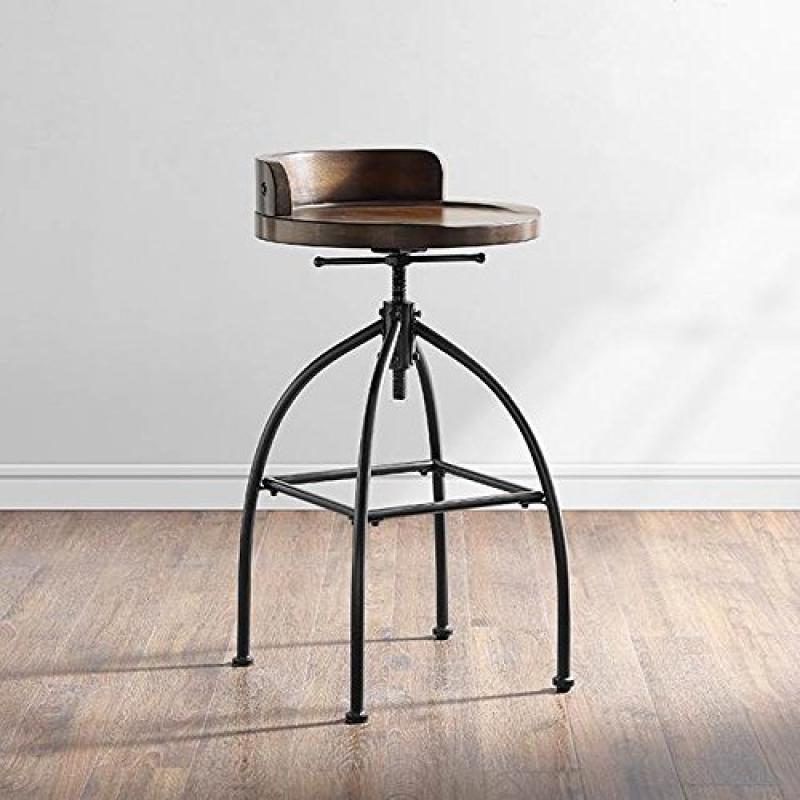 Edison Adjustable Stool  Industrial Aesthetic, Ergonomic Wooden Seat, Versatile For Bar, Dining, Or Work Desk  Urban Charm For