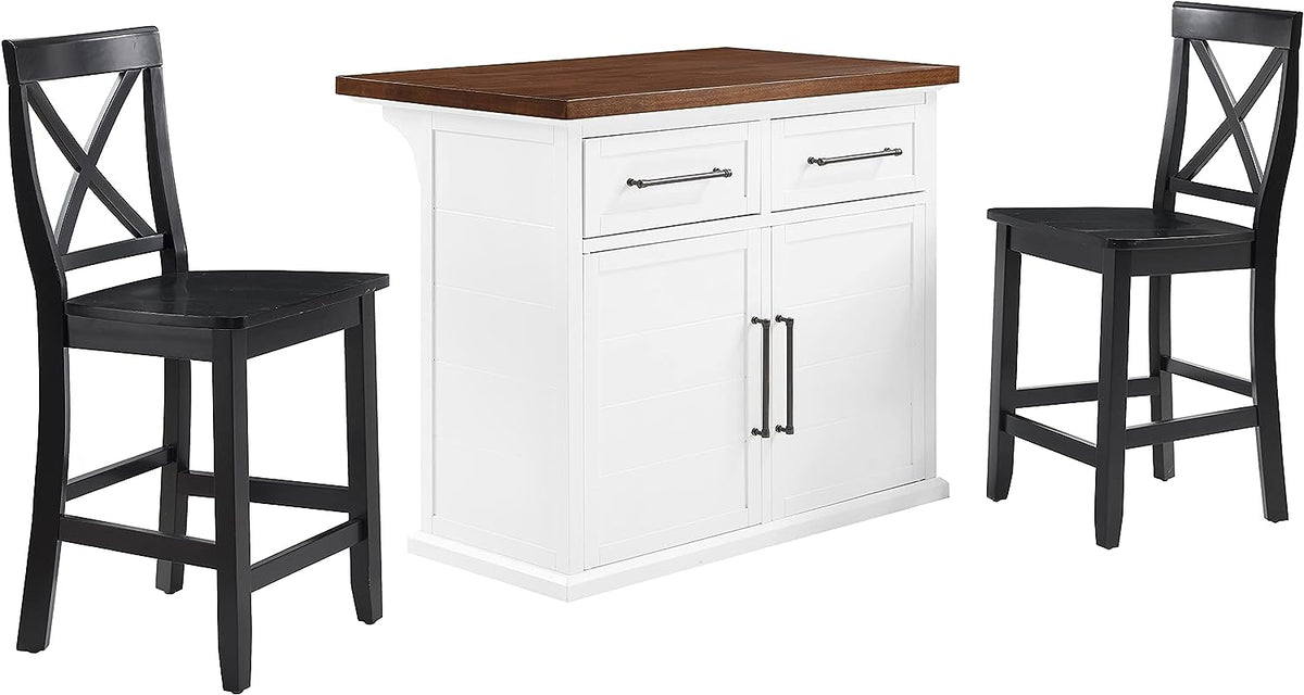 Charming And Captivating Bartlett Kitchen Island  Solid Wood Countertop, Shiplap Details, Ample Storage, Dining Space, Adjustab