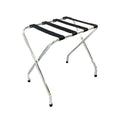 2-Tier Folding Luggage Rack, X-Shaped Steel Frame, Nylon Straps, Rubber Feet, Chrome Finish