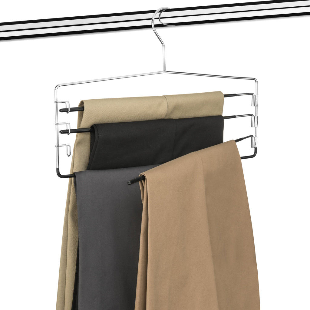 4-Tier Folding Pants Hanger with Non-Slip Padded Bars, Chrome Steel