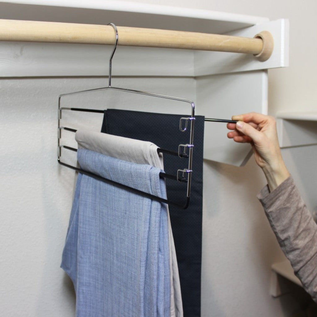 4-Tier Folding Pants Hanger with Non-Slip Padded Bars, Chrome Steel