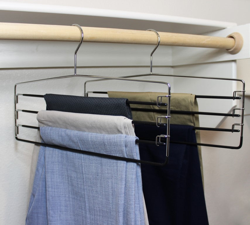 4-Tier Folding Pants Hanger with Non-Slip Padded Bars, Chrome Steel