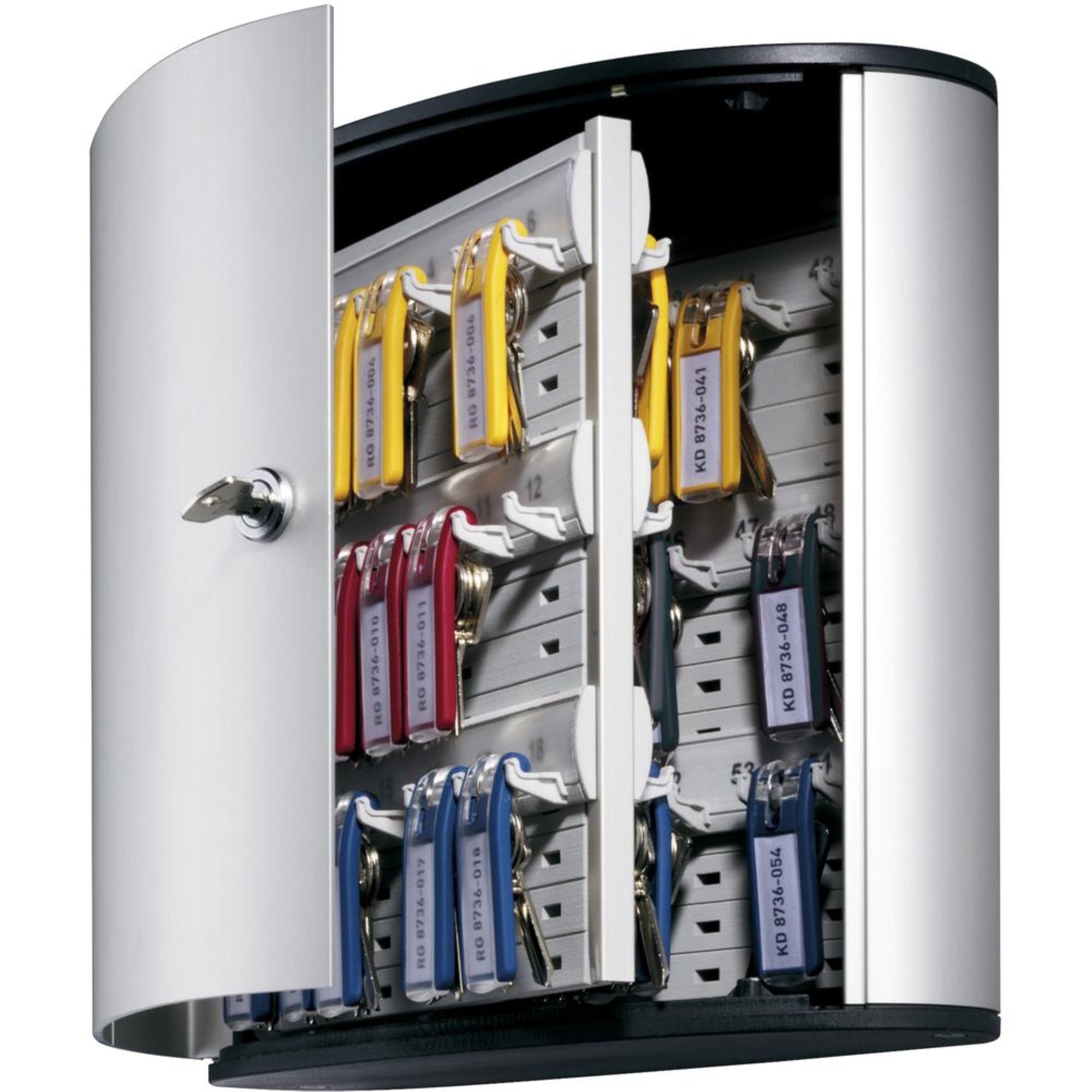 DURABLE&reg; Brushed Aluminum Keyed Lock 54-Key Cabinet - 11-9/10 W x 11 H x 4-4/5 D - Key Locking Door - Aluminum