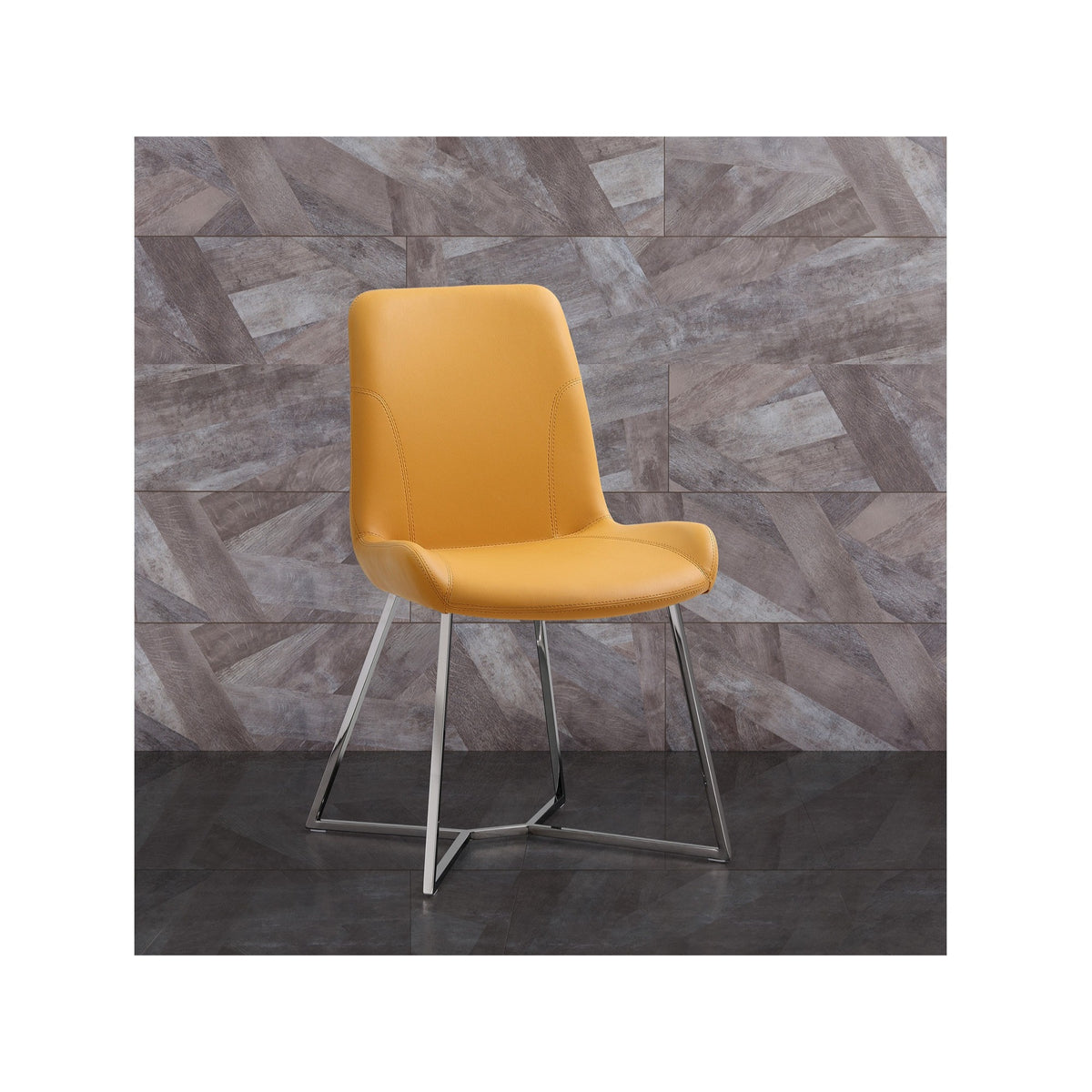 Aileen Dining Chair Yellow Faux Leather With Polished Stainless Steel Base