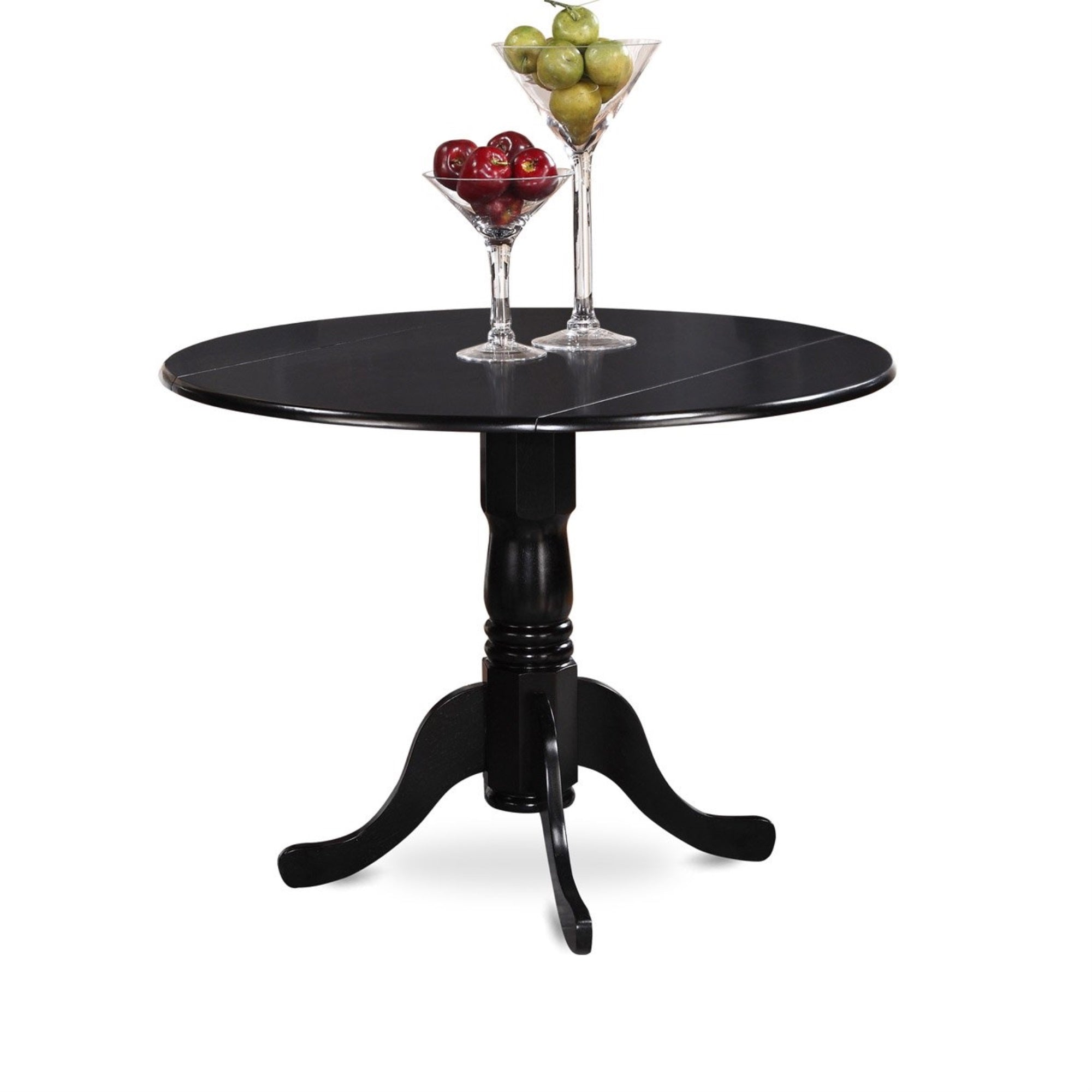 East West Furniture DLDU3-BLK-W 3 Piece Kitchen Table Set for Small Spaces Contains a Round Dining Room Table with Dropleaf and 2 Solid Wood Seat Chairs, 42x42 Inch, Black