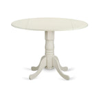 East West Furniture DLLG5-LWH-W 5 Piece Dining Room Furniture Set Includes a Round Dining Table with Dropleaf and 4 Wood Seat Chairs, 42x42 Inch, Linen White