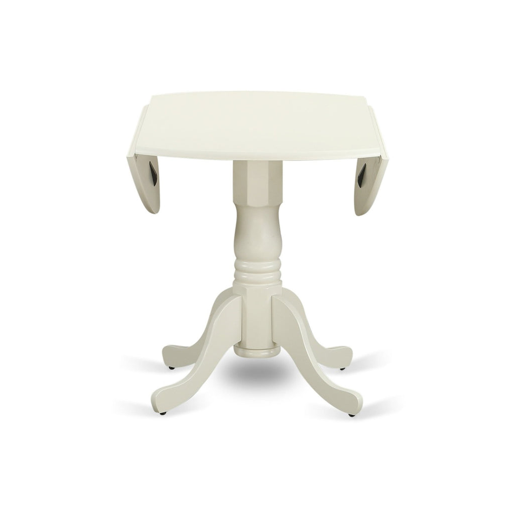 East West Furniture DLLG5-LWH-W 5 Piece Dining Room Furniture Set Includes a Round Dining Table with Dropleaf and 4 Wood Seat Chairs, 42x42 Inch, Linen White