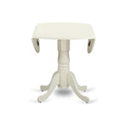 East West Furniture DLLG5-LWH-W 5 Piece Dining Room Furniture Set Includes a Round Dining Table with Dropleaf and 4 Wood Seat Chairs, 42x42 Inch, Linen White