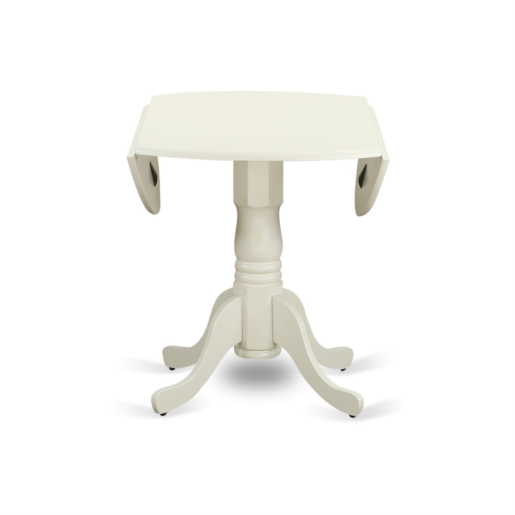 East West Furniture DLLG5-LWH-W 5 Piece Dining Room Furniture Set Includes a Round Dining Table with Dropleaf and 4 Wood Seat Chairs, 42x42 Inch, Linen White