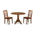 East West Furniture DLML3-MAH-W 3 Piece Modern Set Contains a Round Wooden Table with Dropleaf and 2 Kitchen Dining Chairs, 42x4
