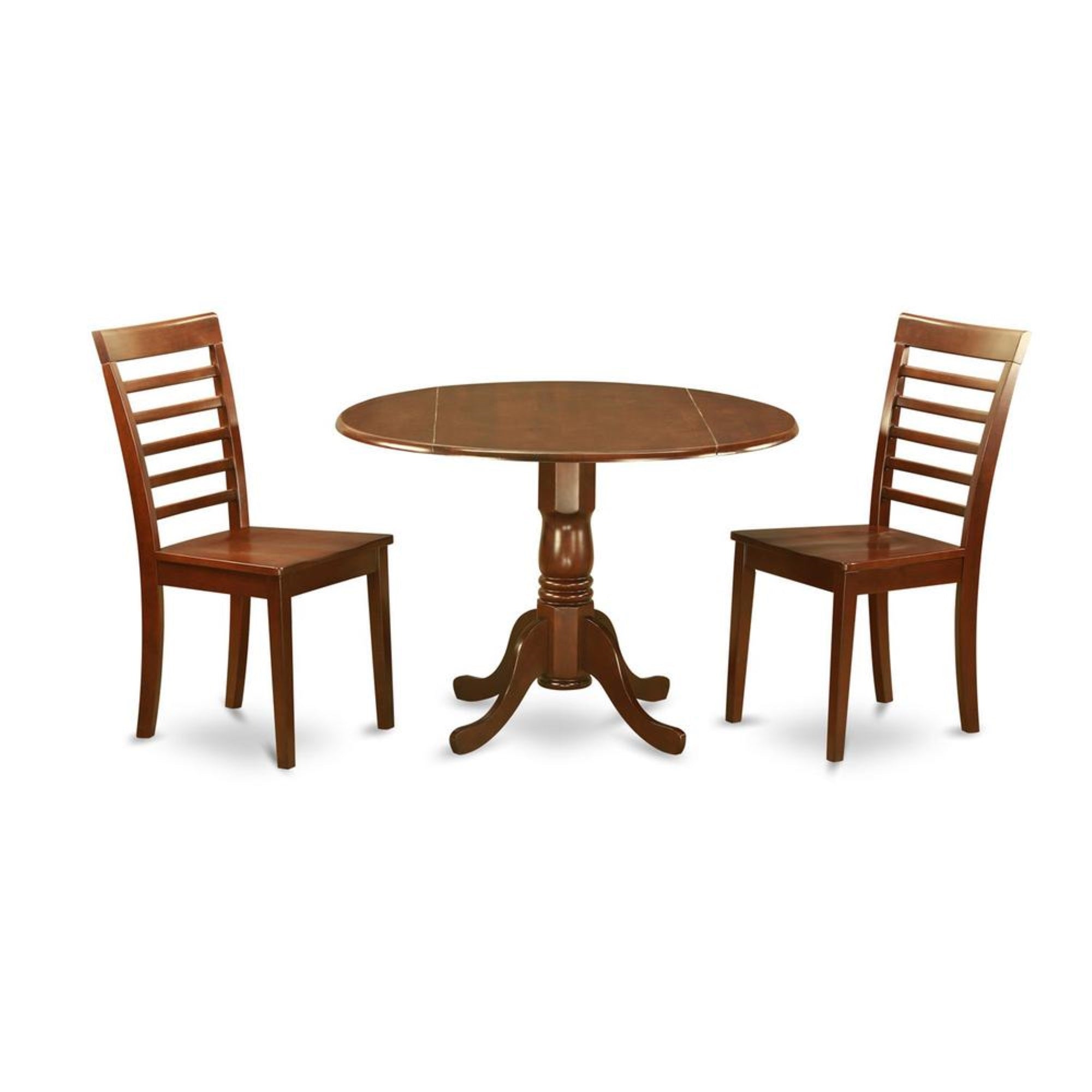 East West Furniture DLML3-MAH-W 3 Piece Modern Set Contains a Round Wooden Table with Dropleaf and 2 Kitchen Dining Chairs, 42x4