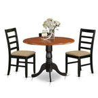 East West Furniture DLPF3-BCH-C 3 Piece Dining Set Contains a Round Dining Room Table with Dropleaf and 2 Linen Fabric Upholstered Kitchen Chairs, 42x42 Inch, Black & Cherry