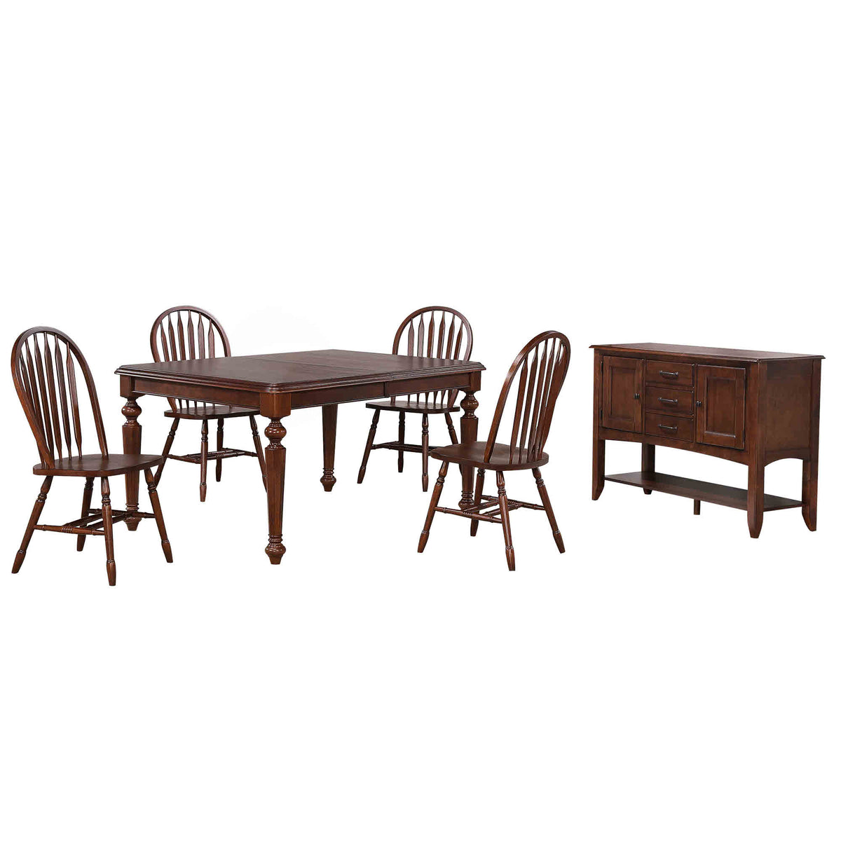 Sunset Trading Andrews 6 Piece 76 Inch  Rectangular Extendable Butterfly Dining Table Set | Sideboard With Large Display Shelf 3 Draw