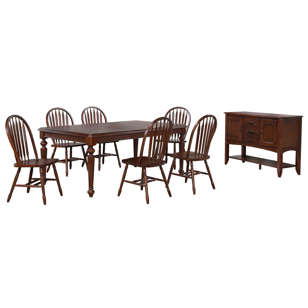 Sunset Trading Andrews 8 Piece 76 Inch  Rectangular Extendable Butterfly Dining Table Set | Sideboard With Large Display Shelf 3 Draw