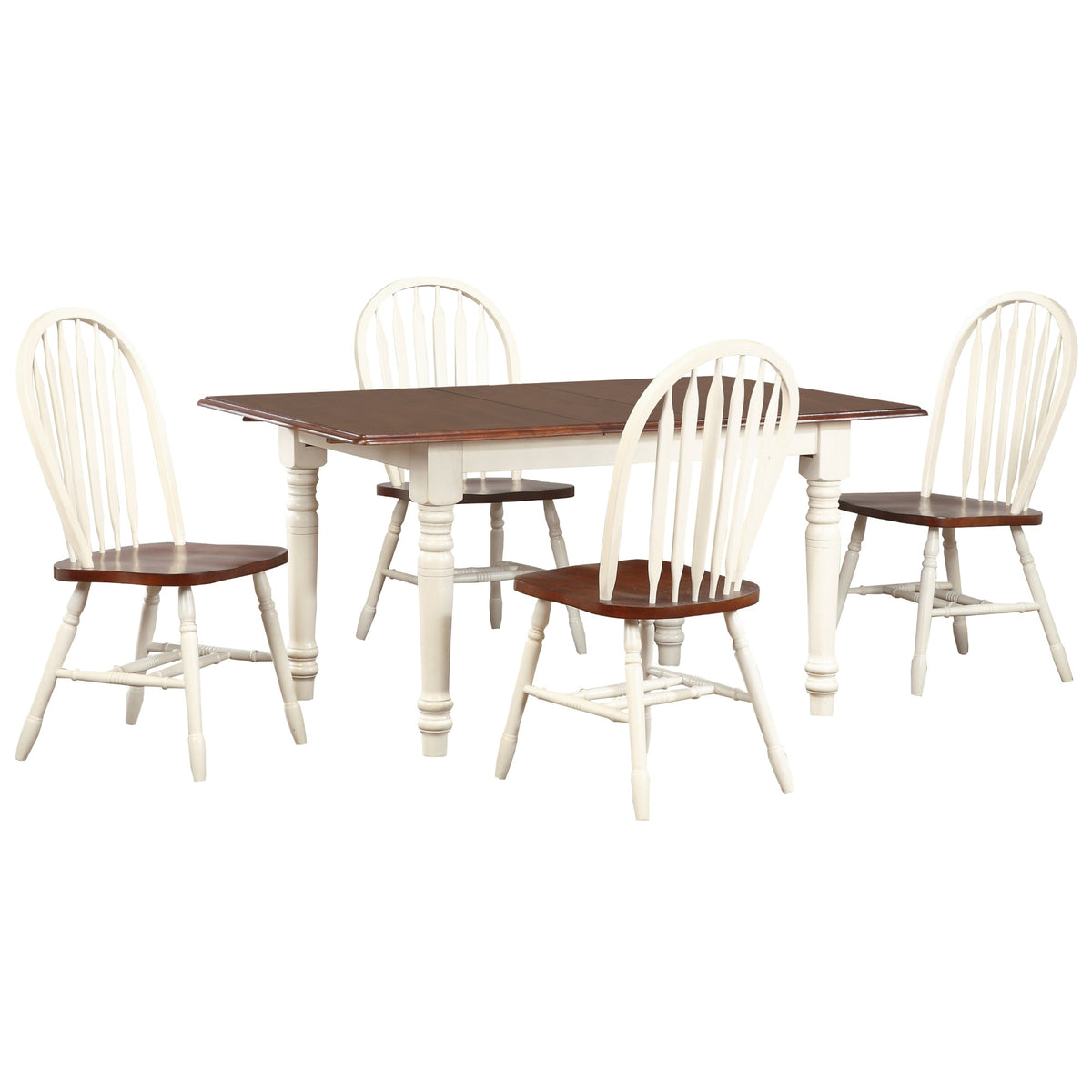 Sunset Trading Andrews 5 Piece 60 Inch  Rectangular Extendable Dining Set With 4 Arrowback Chairs | Butterfly Leaf Table | Antique Wh