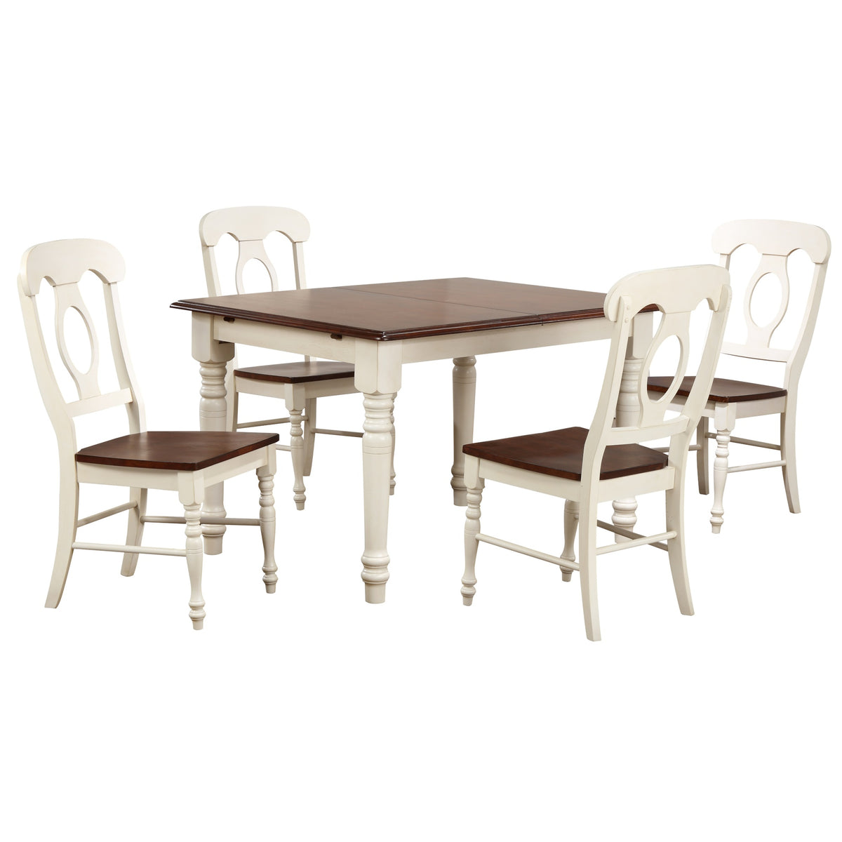 Sunset Trading Andrews 5 Piece 60 Inch  Rectangular Extendable Dining Set | Butterfly Leaf Table | 4 Napoleon Chairs | Antique White