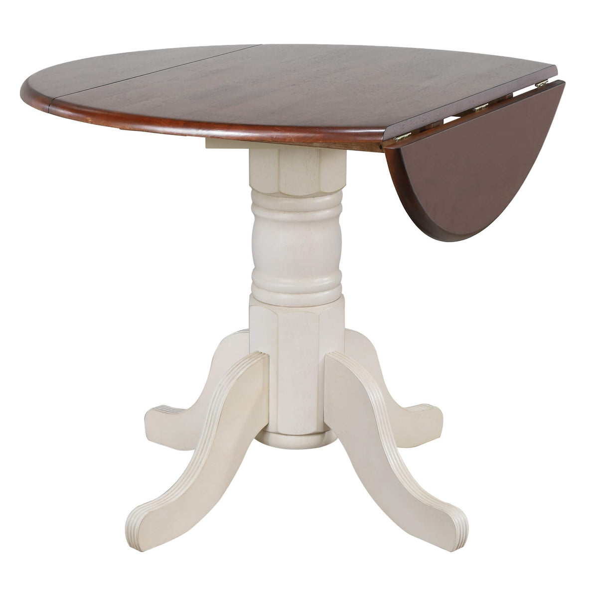 Sunset Trading Andrews 42 Inch  Round Extendable Drop Leaf Dining Table | Antique White And Chestnut Brown | Seats 6