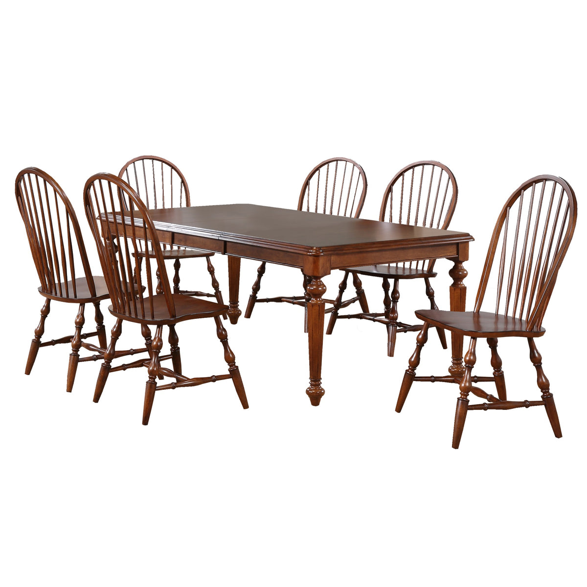 Sunset Trading Andrews 7 Piece 76 Inch  Rectangular Extendable Dining Set | Butterfly Leaf Table | Chestnut Brown | Seats 8