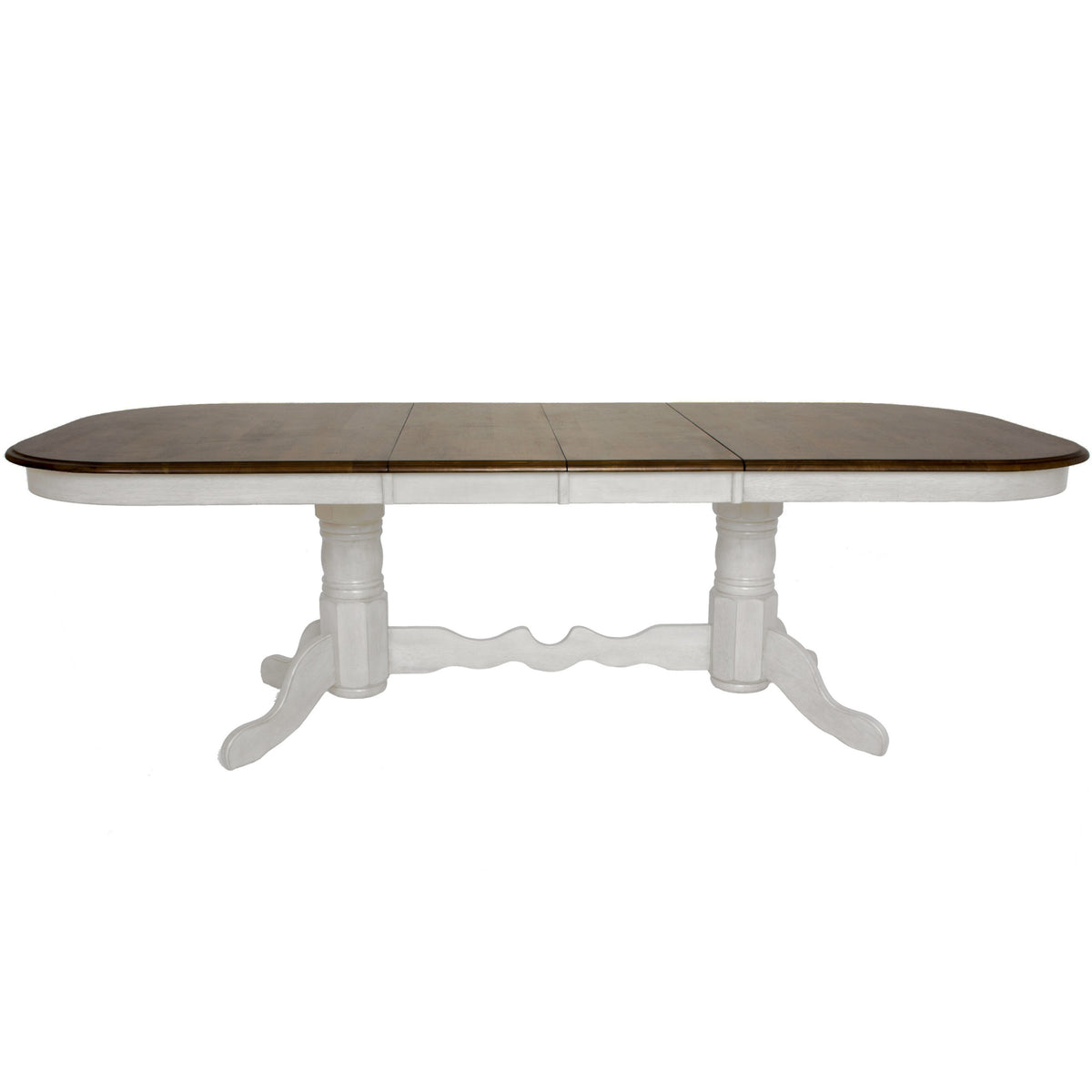 Sunset Trading Andrews 96 Inch  Oval Double Pedestal Extendable Butterfly Leaf Dining Table | Antique White And Chestnut Brown | Seat