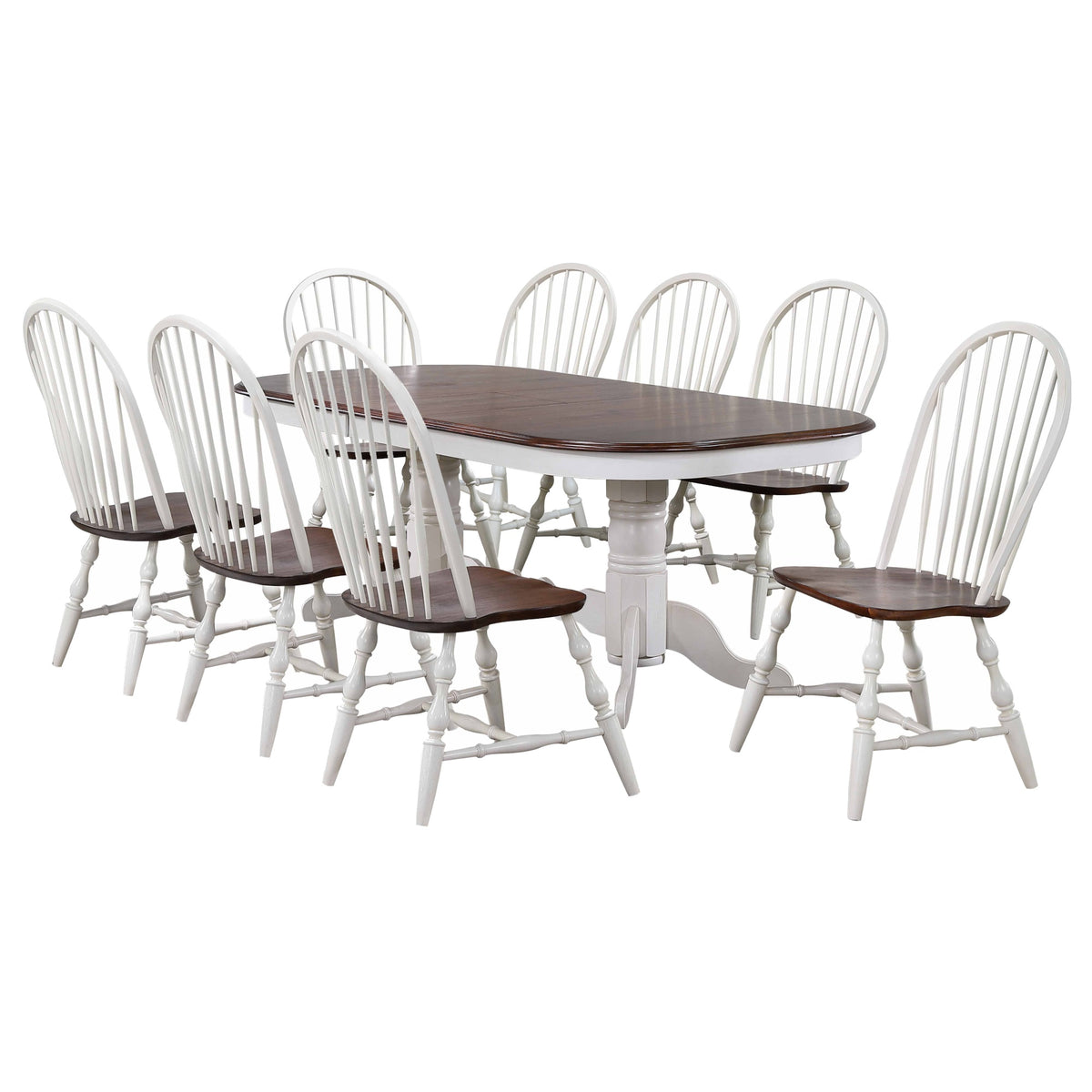 Sunset Trading Andrews 9 Piece 96 Inch  Oval Double Pedestal Extendable Dining Set| Butterfly Leaf Table | Antique White Chestnut Bro