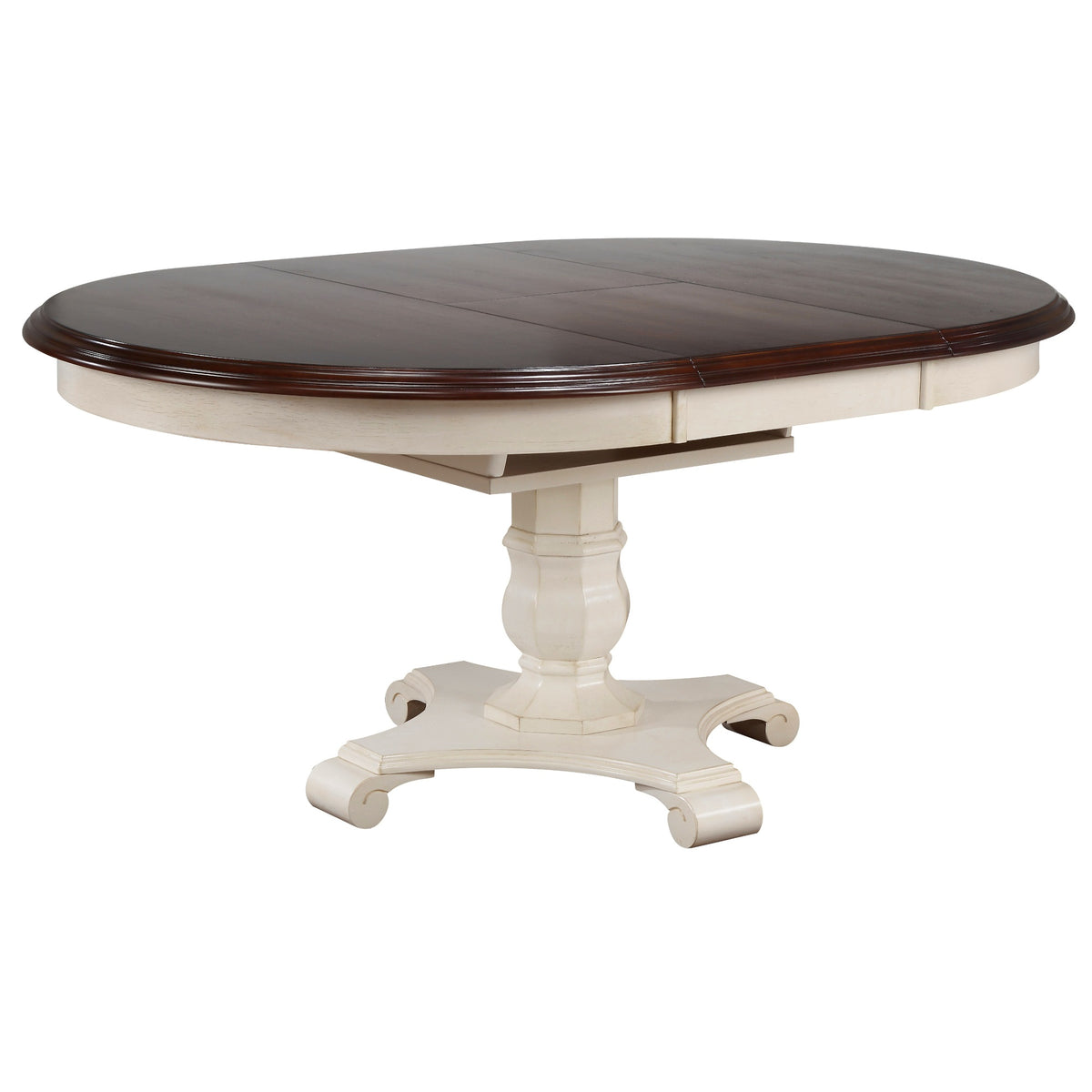 Sunset Trading Andrews 48 Inch  Round Or 66 Inch  Oval Butterfly Leaf Extendable Dining Table | Antique White And Chestnut Brown | Seats 6