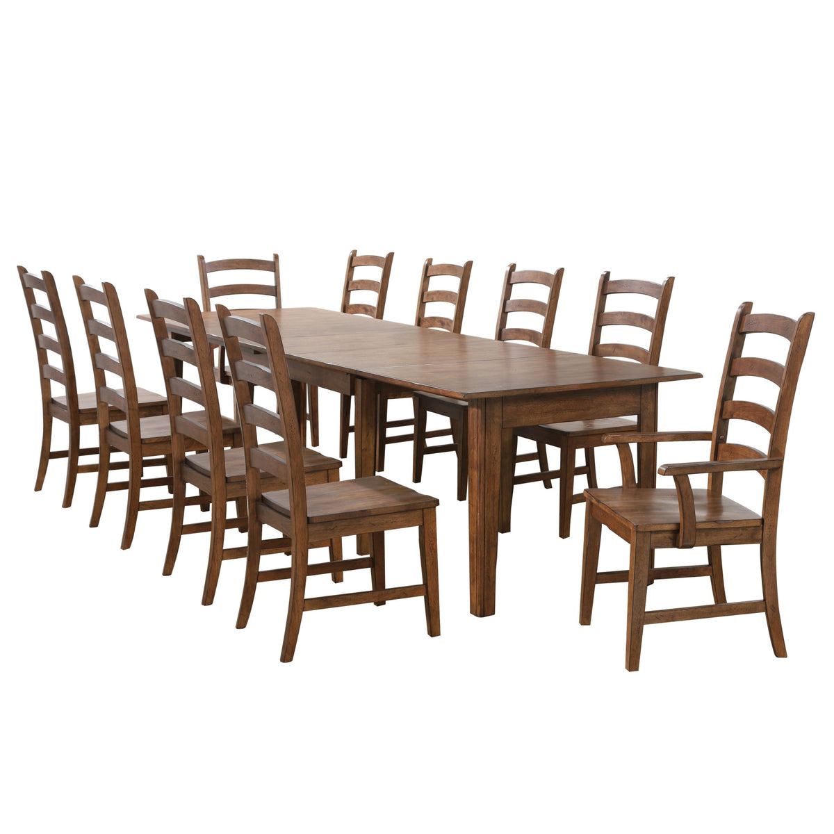 Sunset Trading Simply Brook 11 Piece 134 Inch  Rectangular Extendable Table Dining Set | Amish Brown | Seats 12